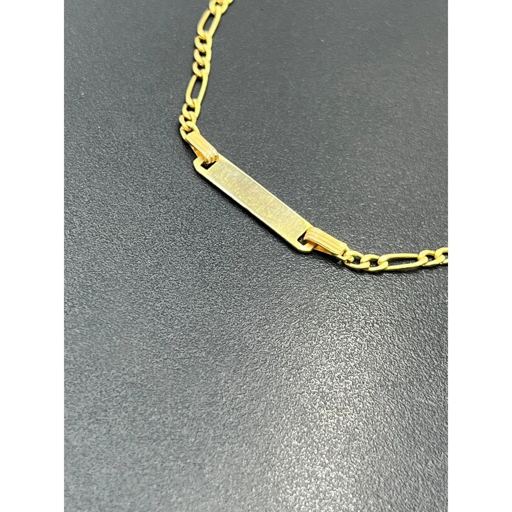SWI Italy 10K Yellow Gold Baby Toddler Figaro Link Blank ID Bracelet 5.5
